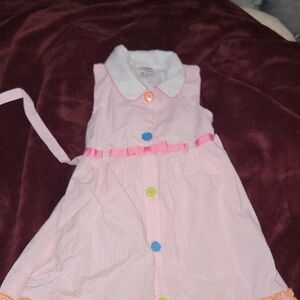 PinkGirls' Button-Front Dress with Ribbon Waist 6x